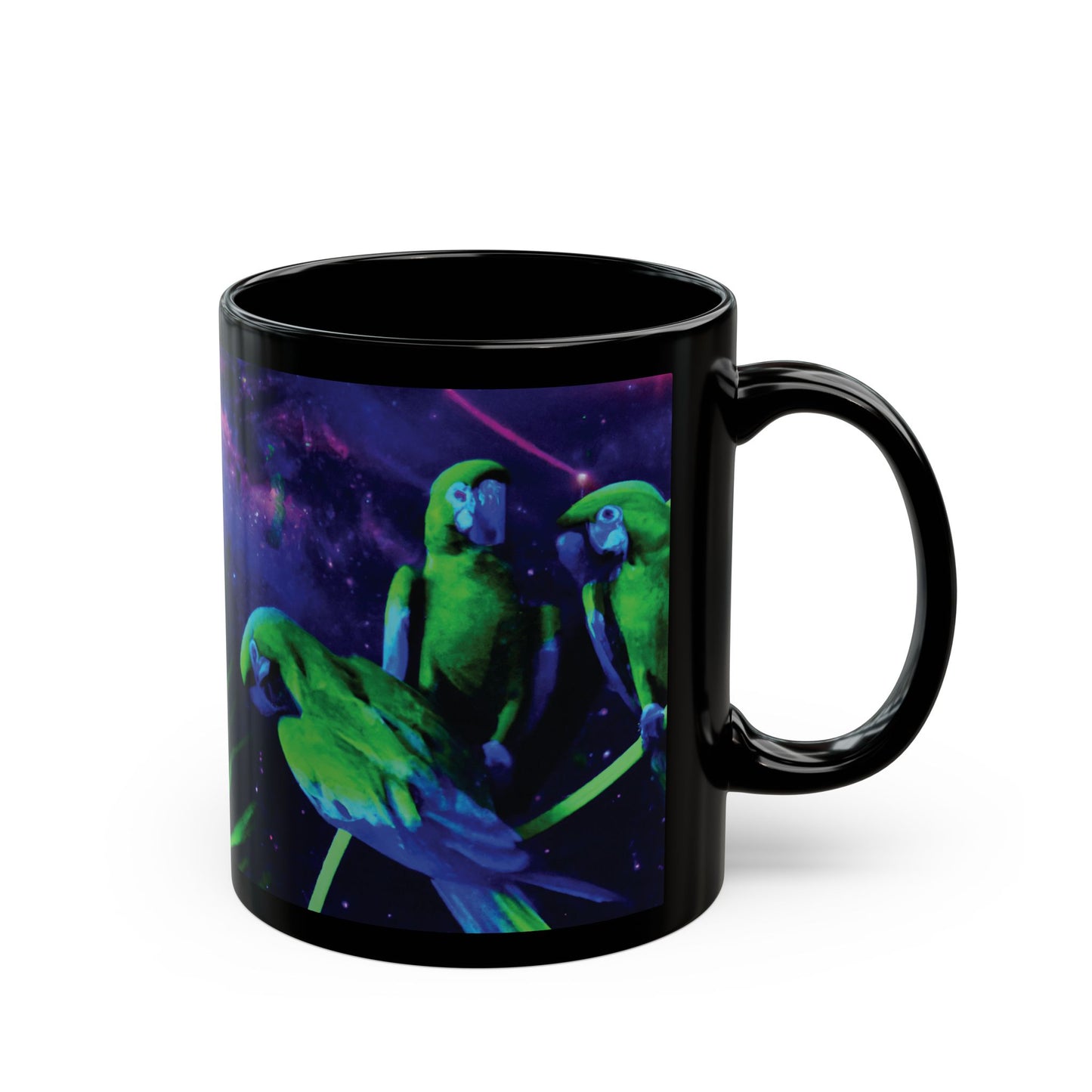 Black Coffee Mug - Galactic Parrot, 2 Sides