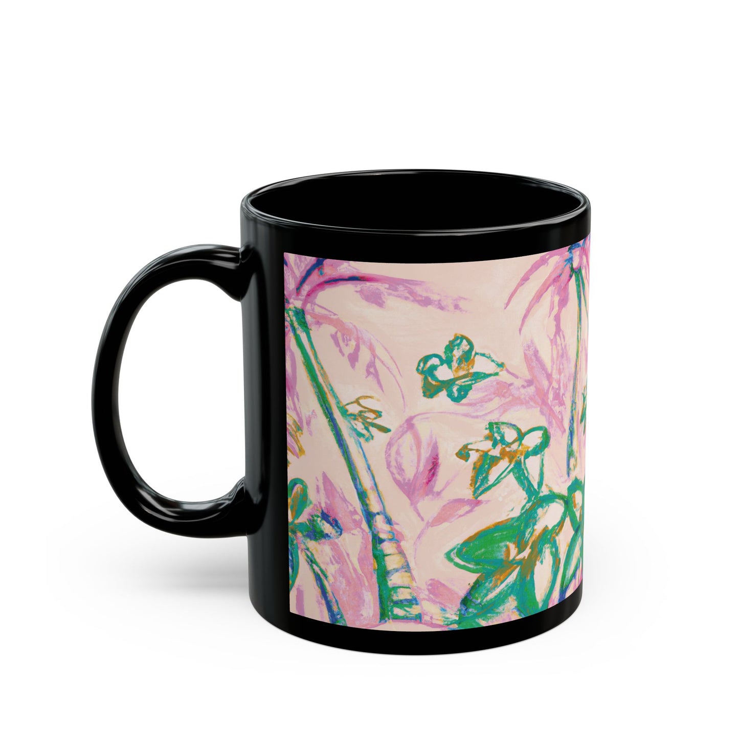 Black Coffee Mug - Tropical Doodles, Pink