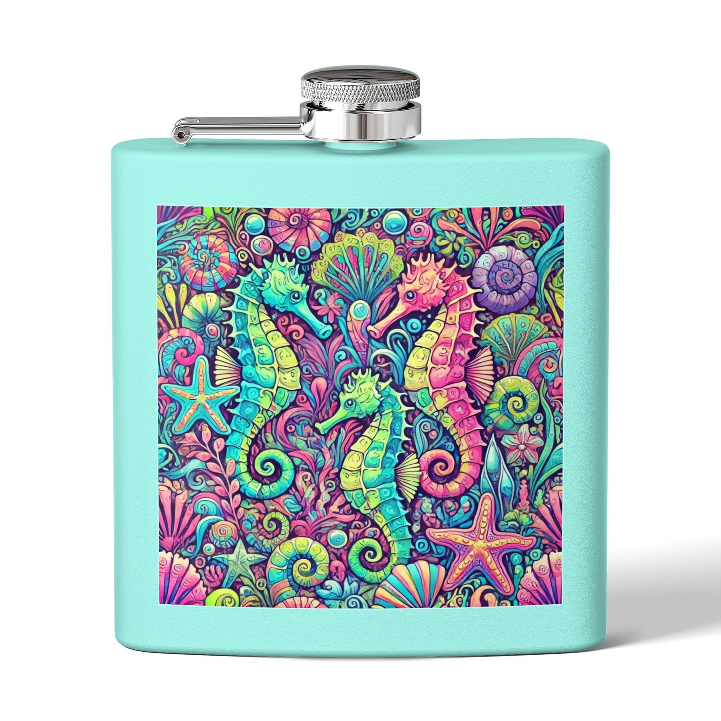 Tropical Stainless Steel 6 oz. Flask, Many Colors  – Seahorse Trio