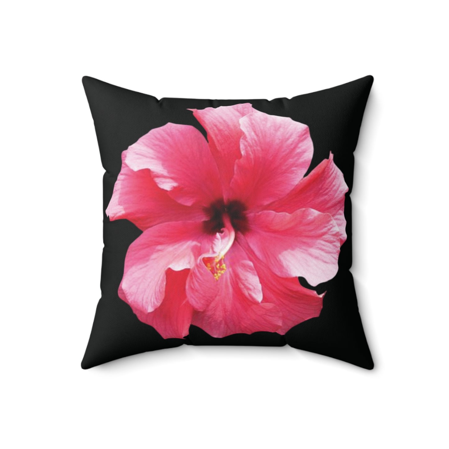 Decorative Pillow - Accent Cushion, 4 Sizes / Photo Pink Hibiscus, Black