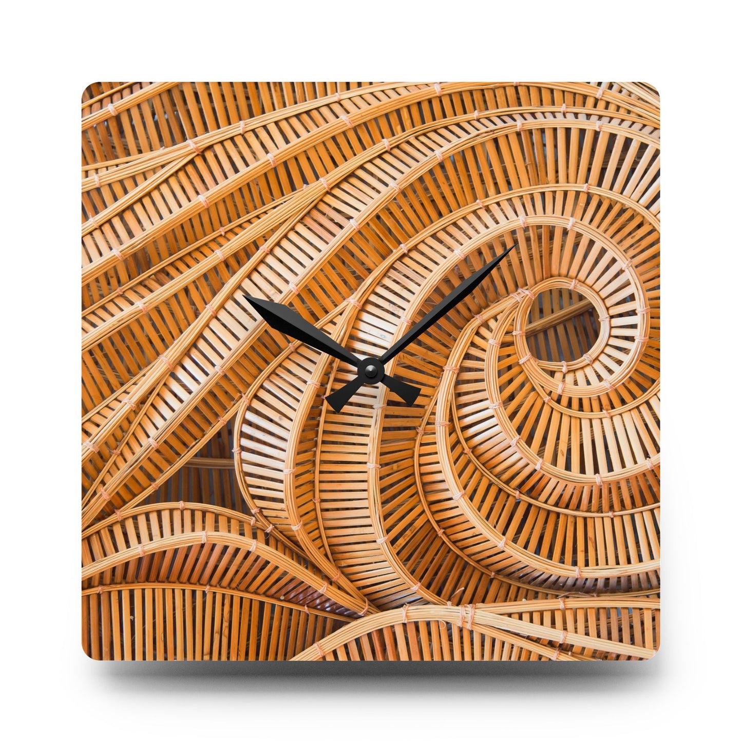 Acrylic Wall Clock, Natural Bamboo Spiral