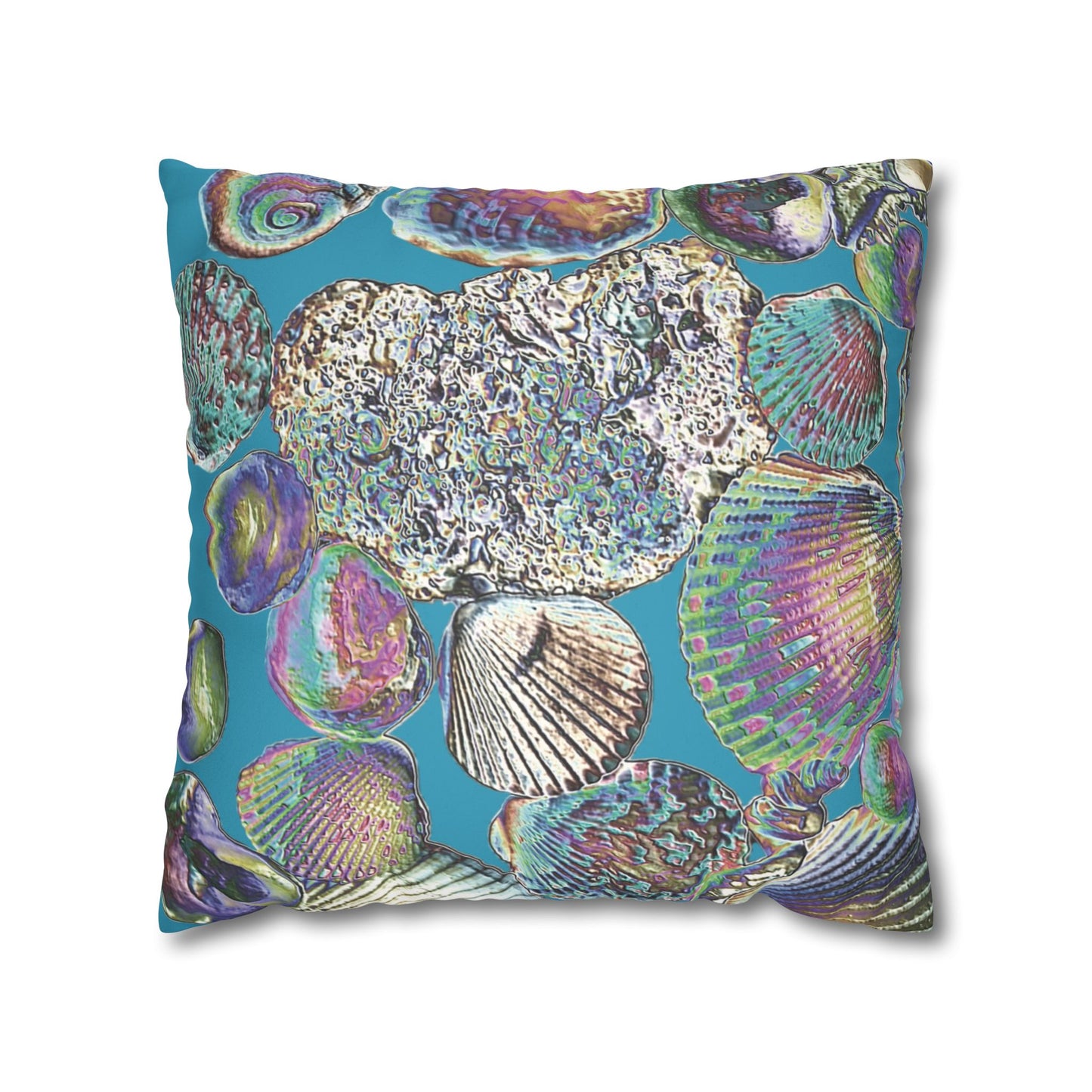 Faux Suede Square Pillowcase - Heatwave Seashell Collection, Turquoise