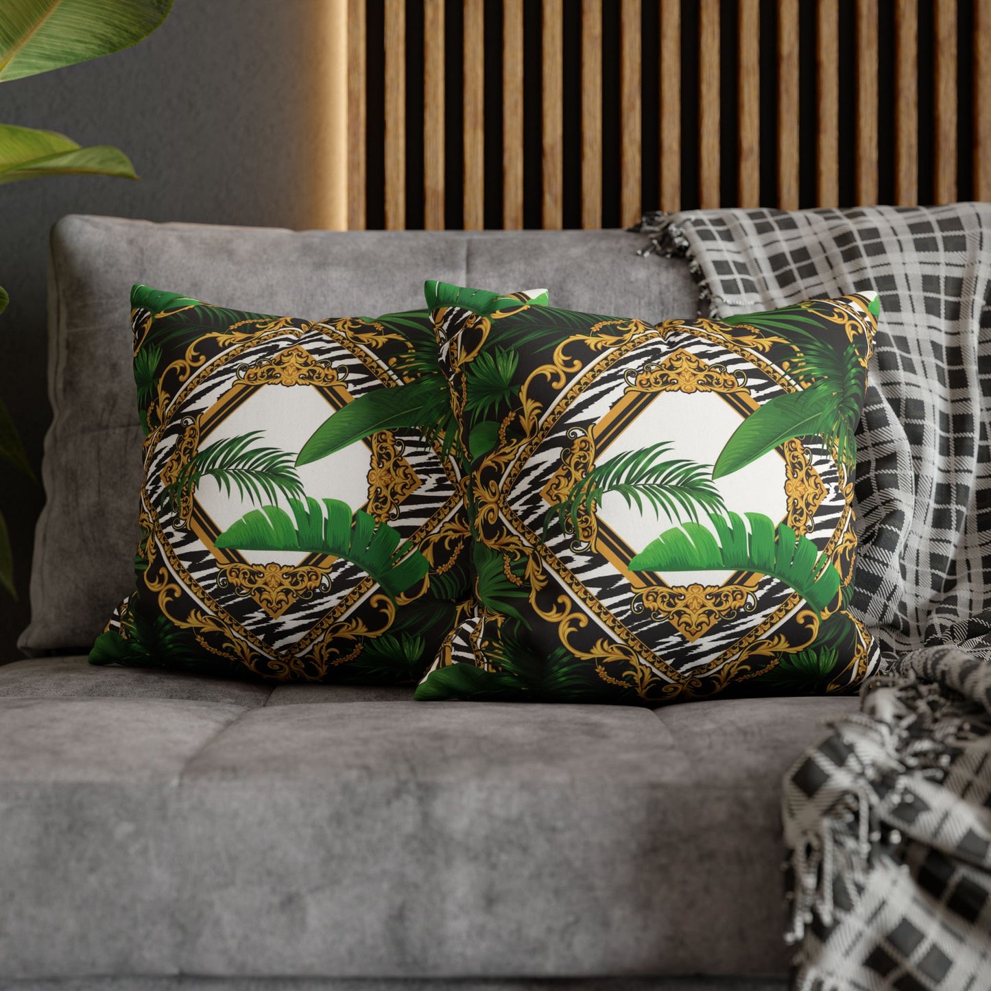 Faux Suede Square Pillowcase - Jungle Luxe White