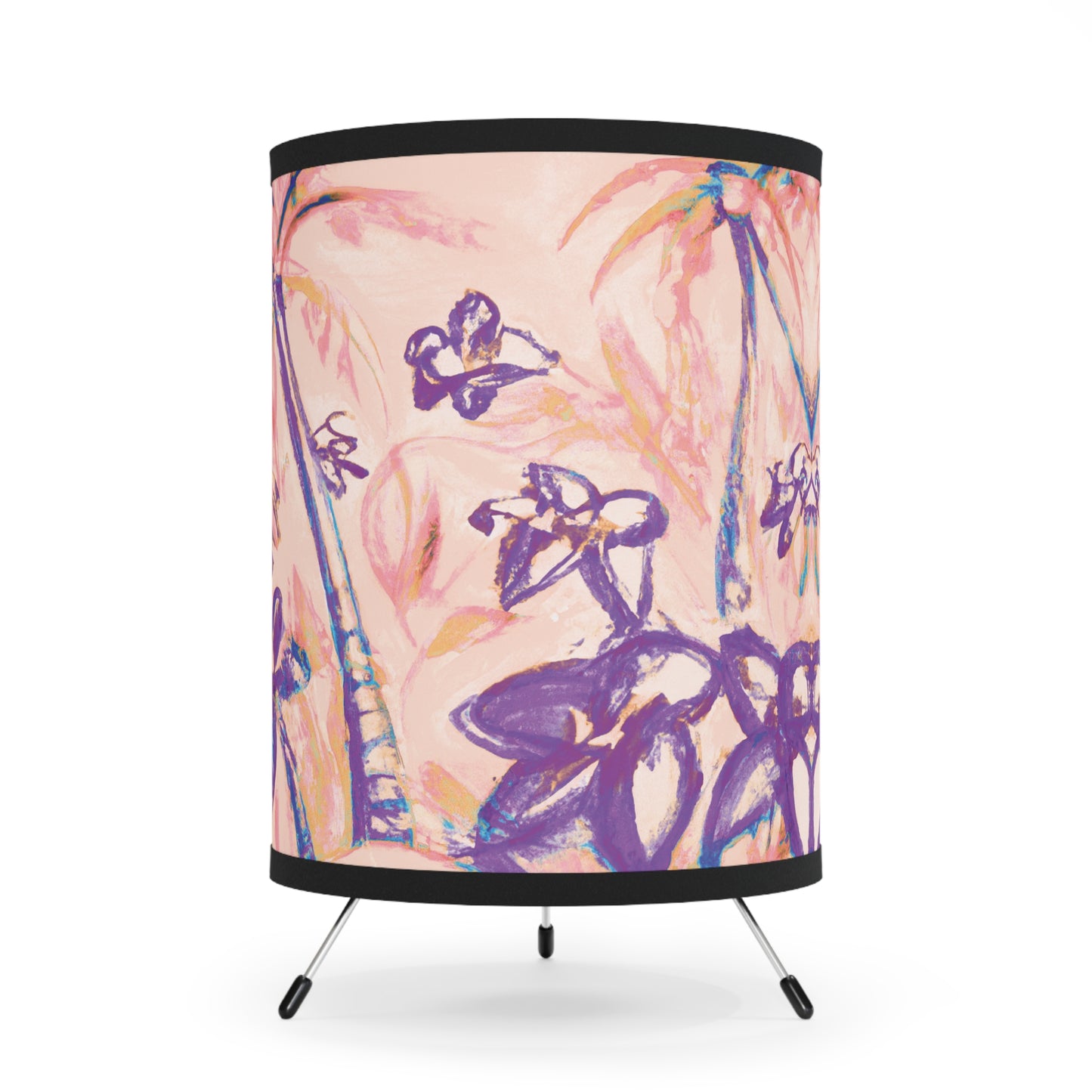 Tropical Doodles/Peach Tripod Lamp with Artistic High-Res Shade - Perfect for Home Décor
