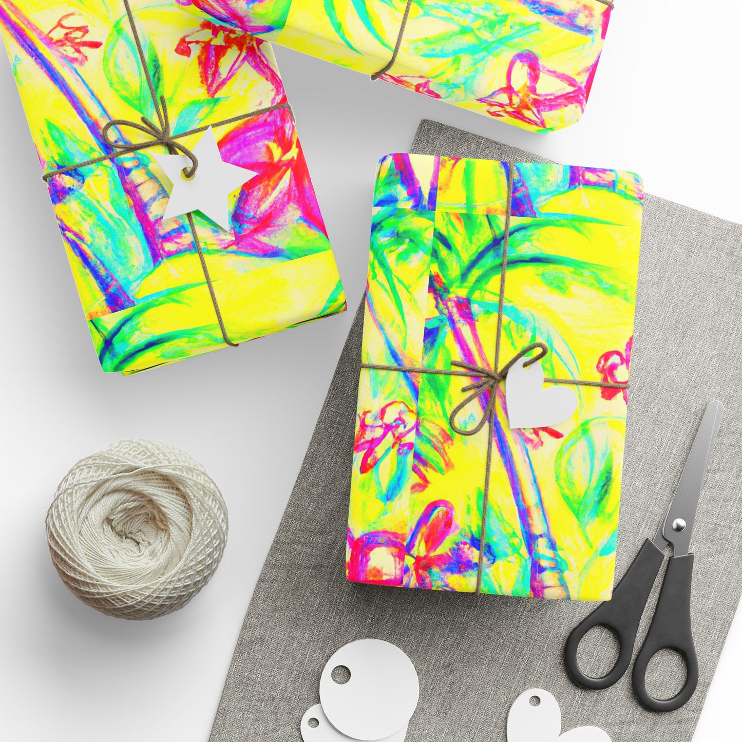 Wrapping Paper - Tropical Gift Wrap for All Occasions, 3 Sizes/2 Finishes / Tropical Doodles, Yellow