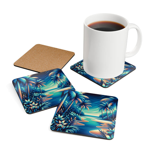 Coaster Set - Neon Blues Beach