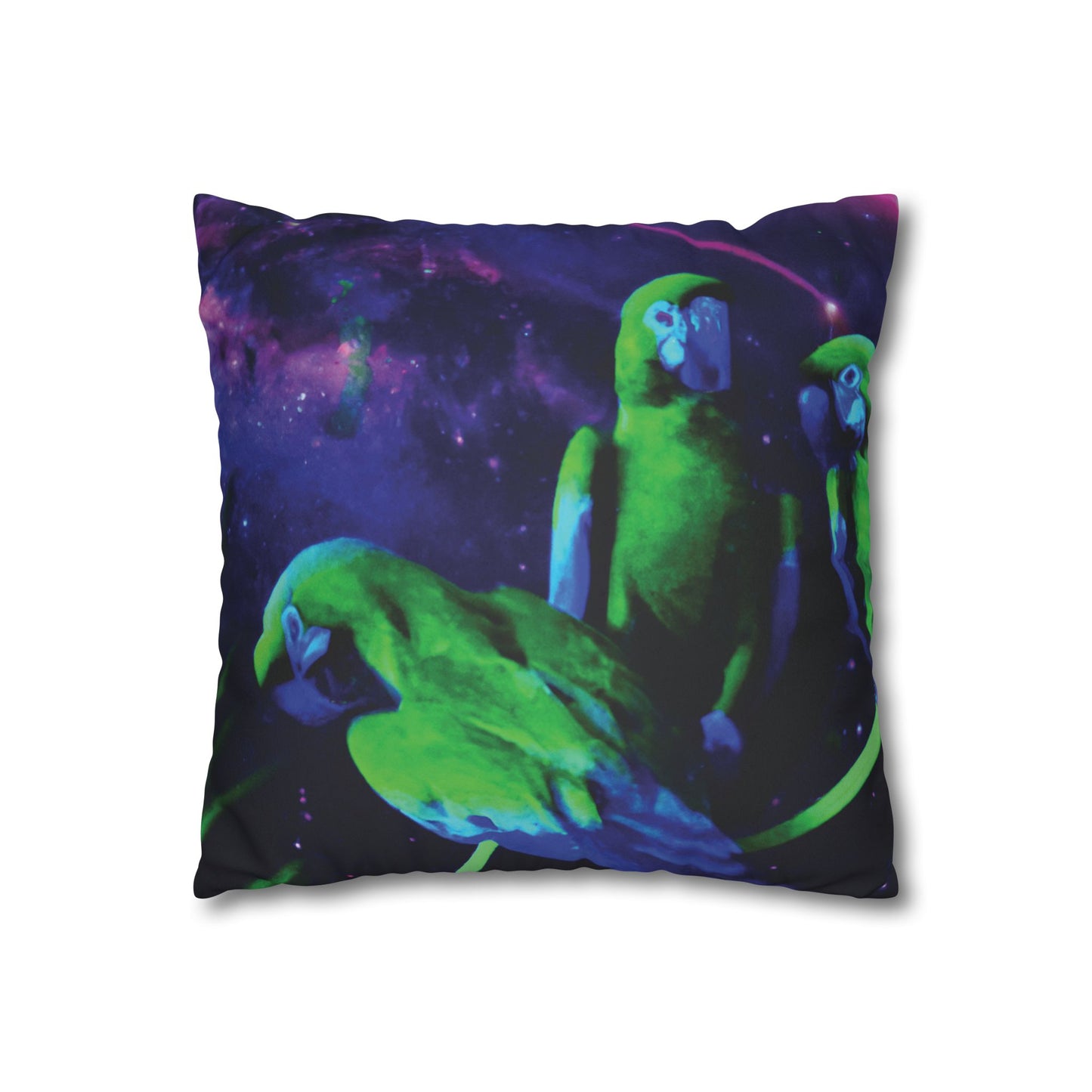 Faux Suede Square Pillowcase - Neon Parrots at Night