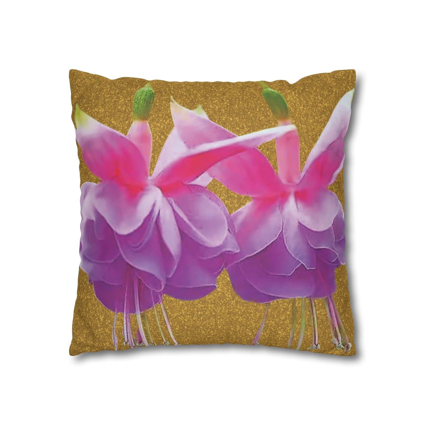 Faux Suede Square Pillowcase - Two Fuchsias, Gold Dust