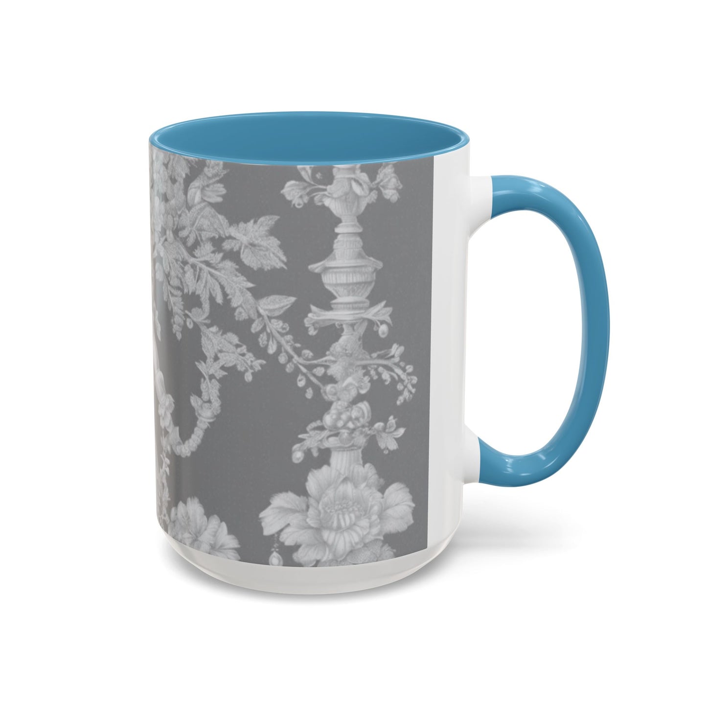 Accent Coffee Mug (11, 15oz), Pearl Lady Toile/Slate, Various Colors