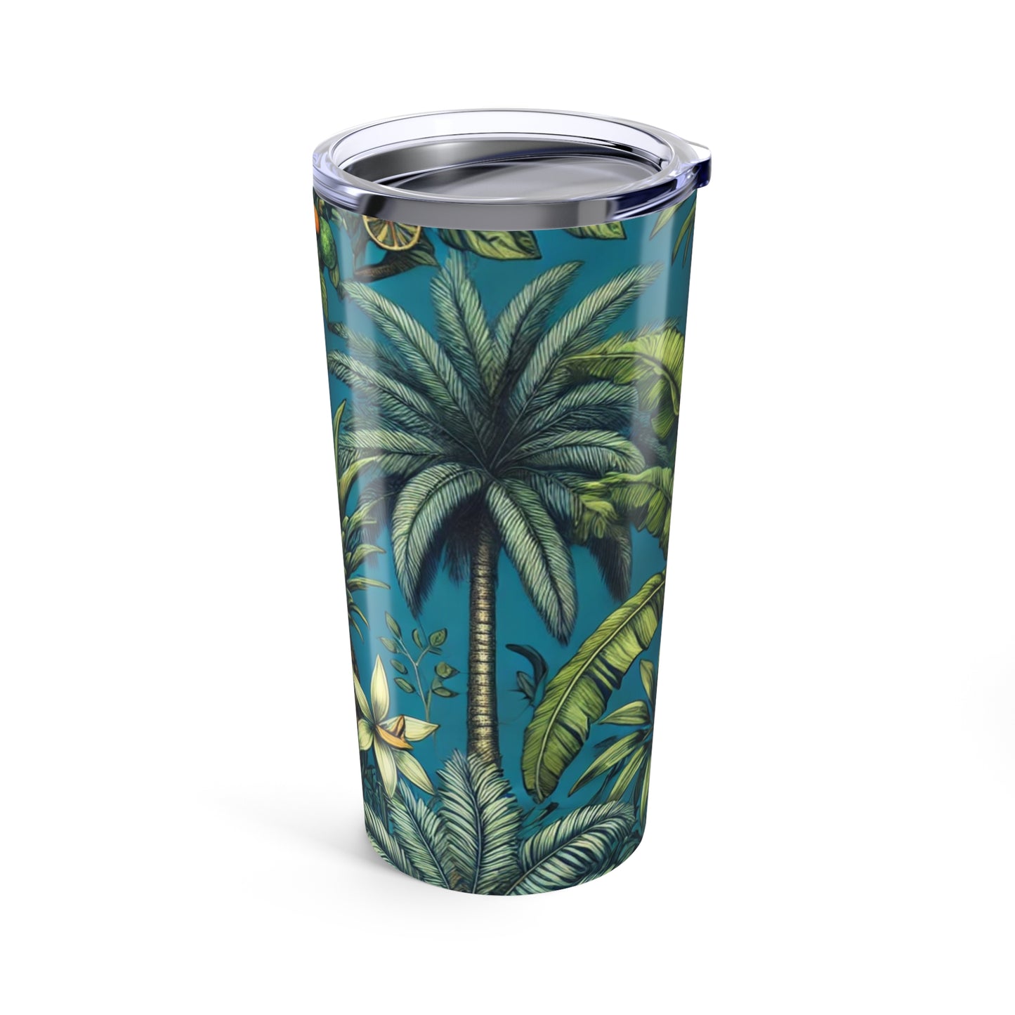 20oz Tropical Glossy Tumbler, Stainless Steel / Tropical Fruit Blue