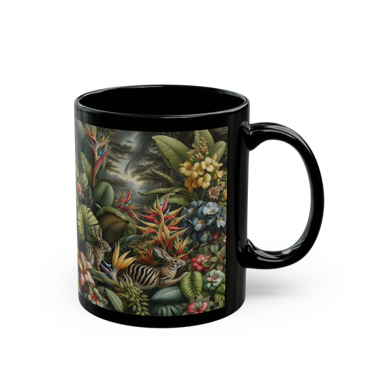 Black Coffee Mug - Rabbit Outing