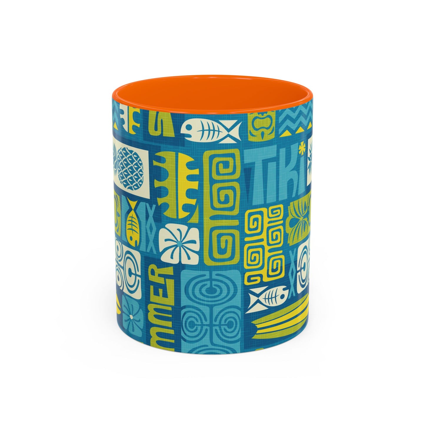 Accent Coffee Mug (11, 15oz), 8 Colors - Tiki Poster Blue