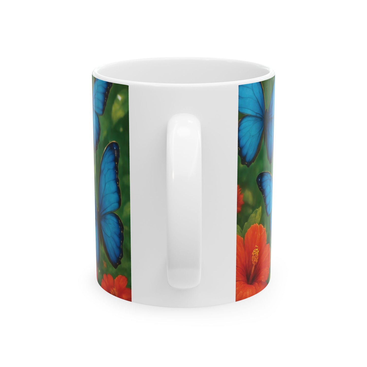 Ceramic White Mug - 11oz & 15oz,  Morpho Butterflies Flight