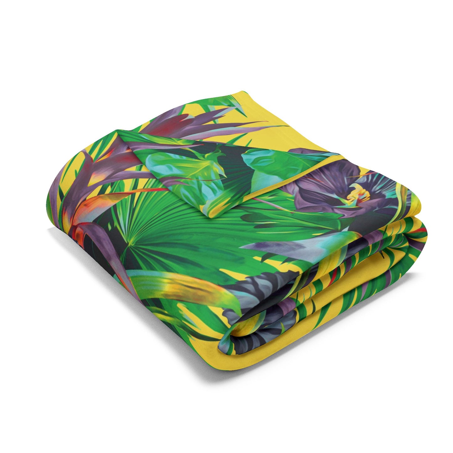 Yellow Plant Palooza Fleece Blanket - Colorful Tropical Botanical Design