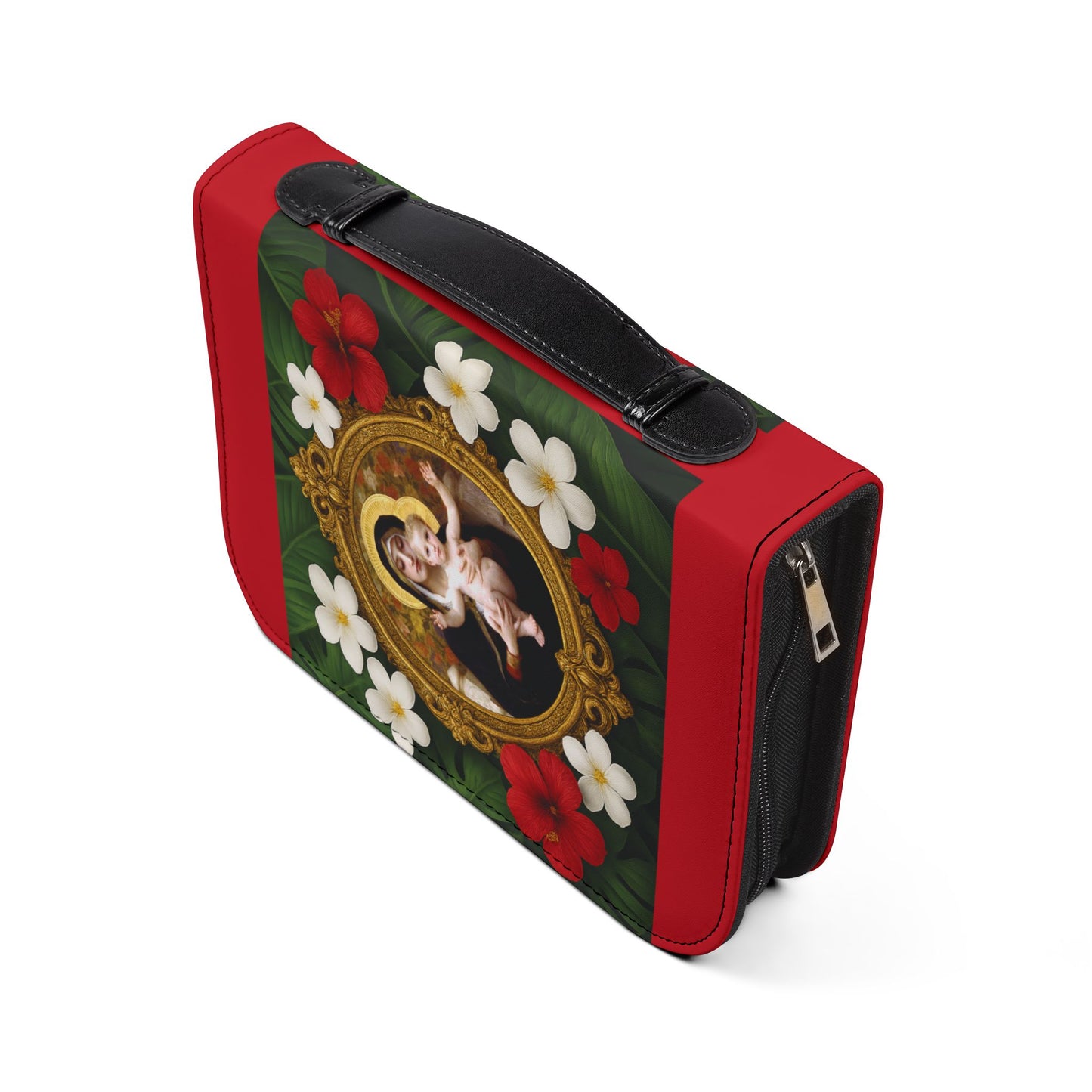Tropical Bible Cover, Virgin of the Lilies Dark Red / Floral Bible Protector, Chrisitan Church Accessories