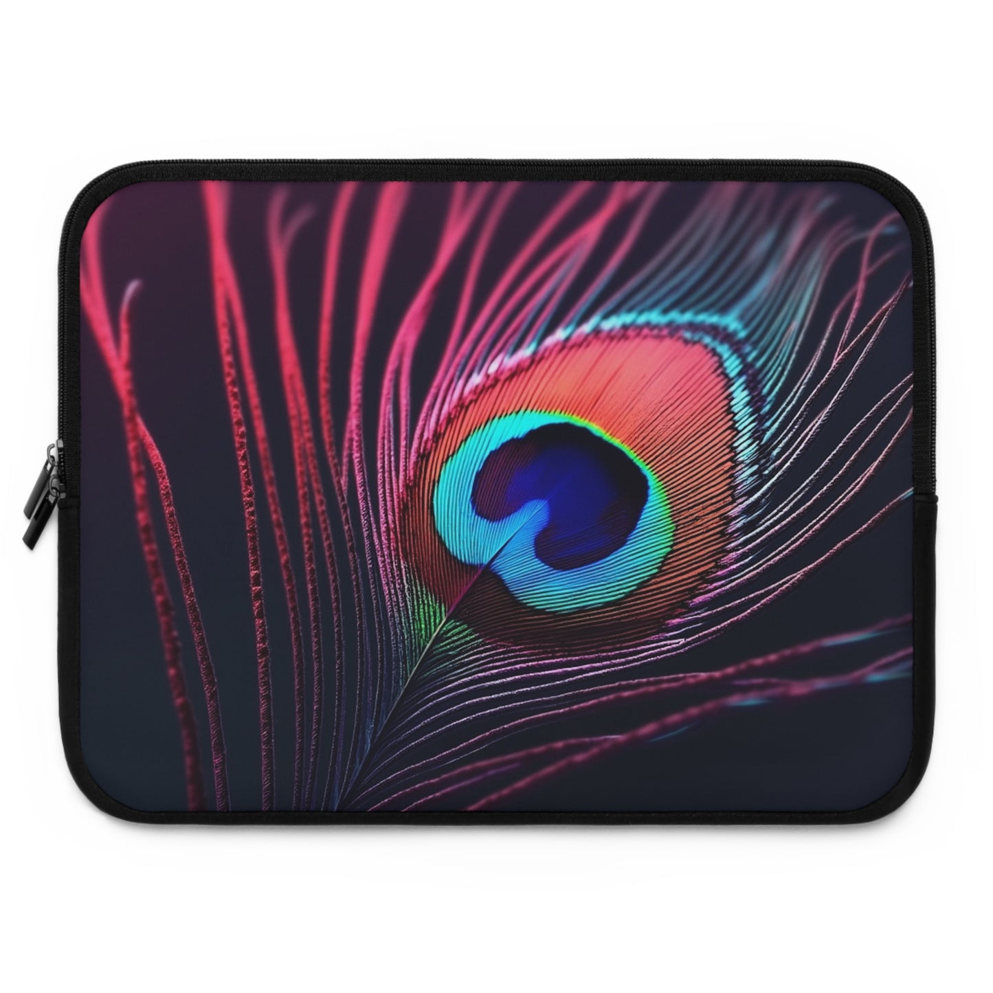 Tropical Laptop Sleeve, 5 Sizes - Perfect for Beach Lovers & Students / Peacock Eye Feather, Magenta