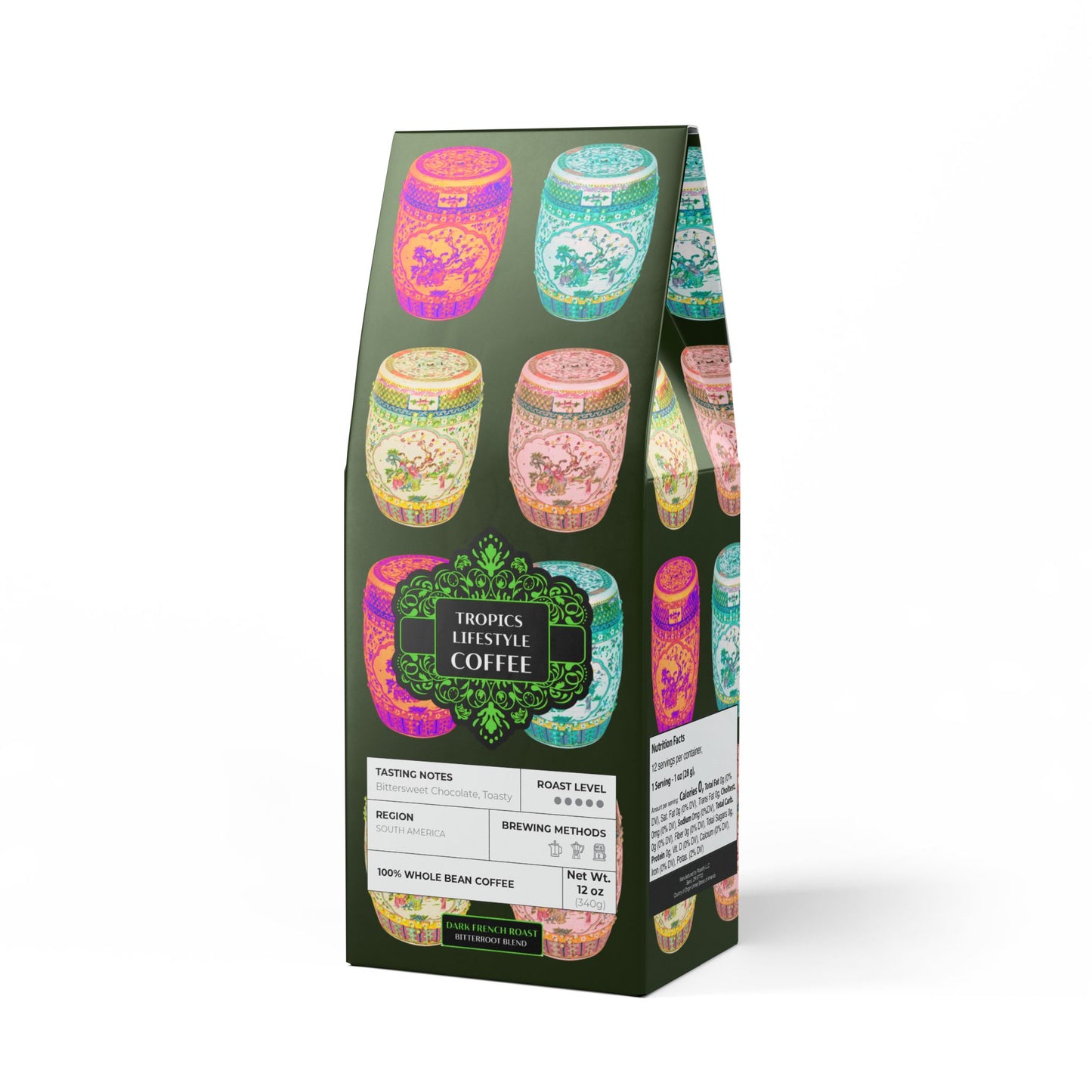 Black Coral Blend™ (Dark French Roast) Specialty Grade Craft Coffee / Tropical Garden Stools