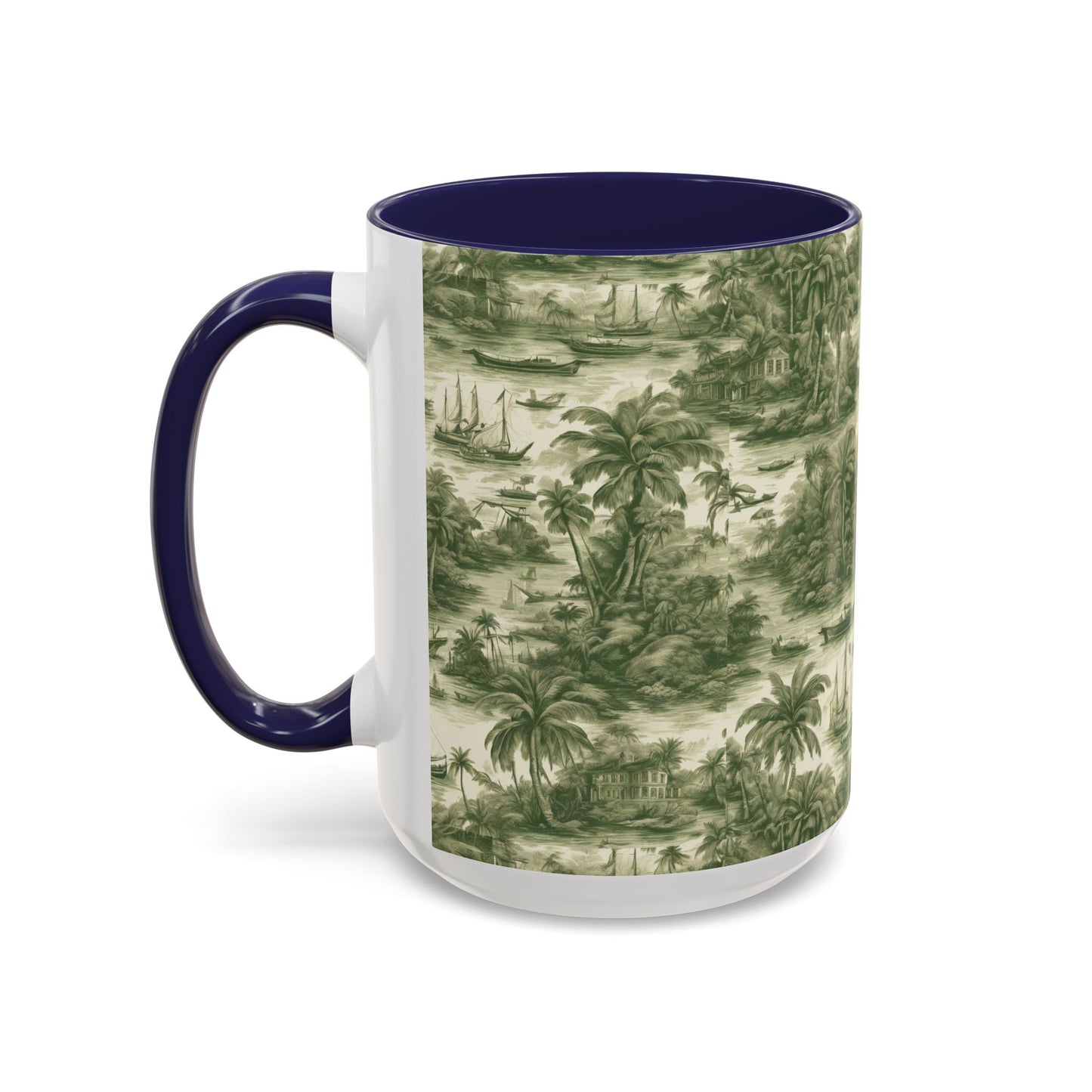 Accent Coffee Mug (11, 15oz), 8 Colors - Tropical Toile #1, evergreen