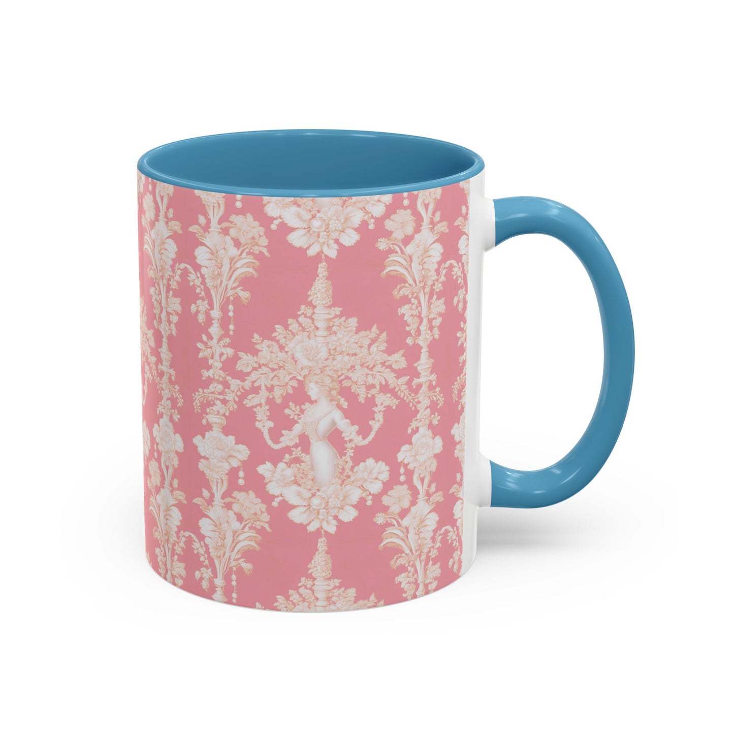 Accent Coffee Mug (11, 15oz), Pearl Lady Toile/Hibiscus Pink Repeat, Various Colors