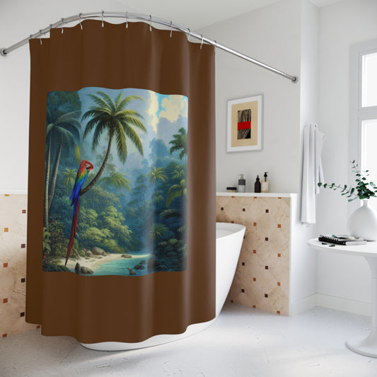 Tropical Shower Curtain - Rainforest Bathroom Decor / Sleeping Beauty Parrot, Brown