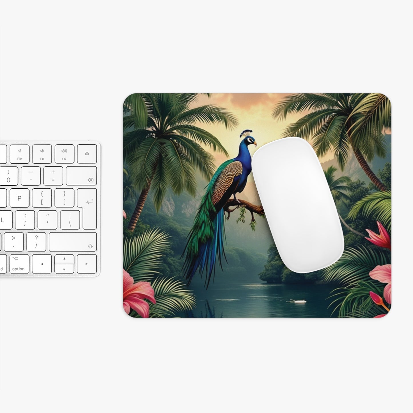Tropical Mouse Pad, 2 Shapes - Peacock Vibes for Home Office & Gamer / Guardian of the Rainforest