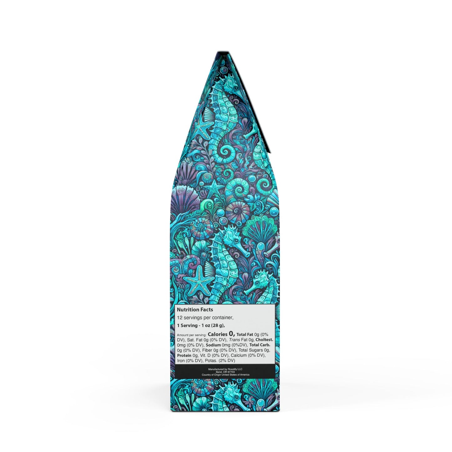 Black Coral Blend™ (Dark French Roast) Specialty Grade Craft Coffee / Seahorse Trio, Turquoise Pop