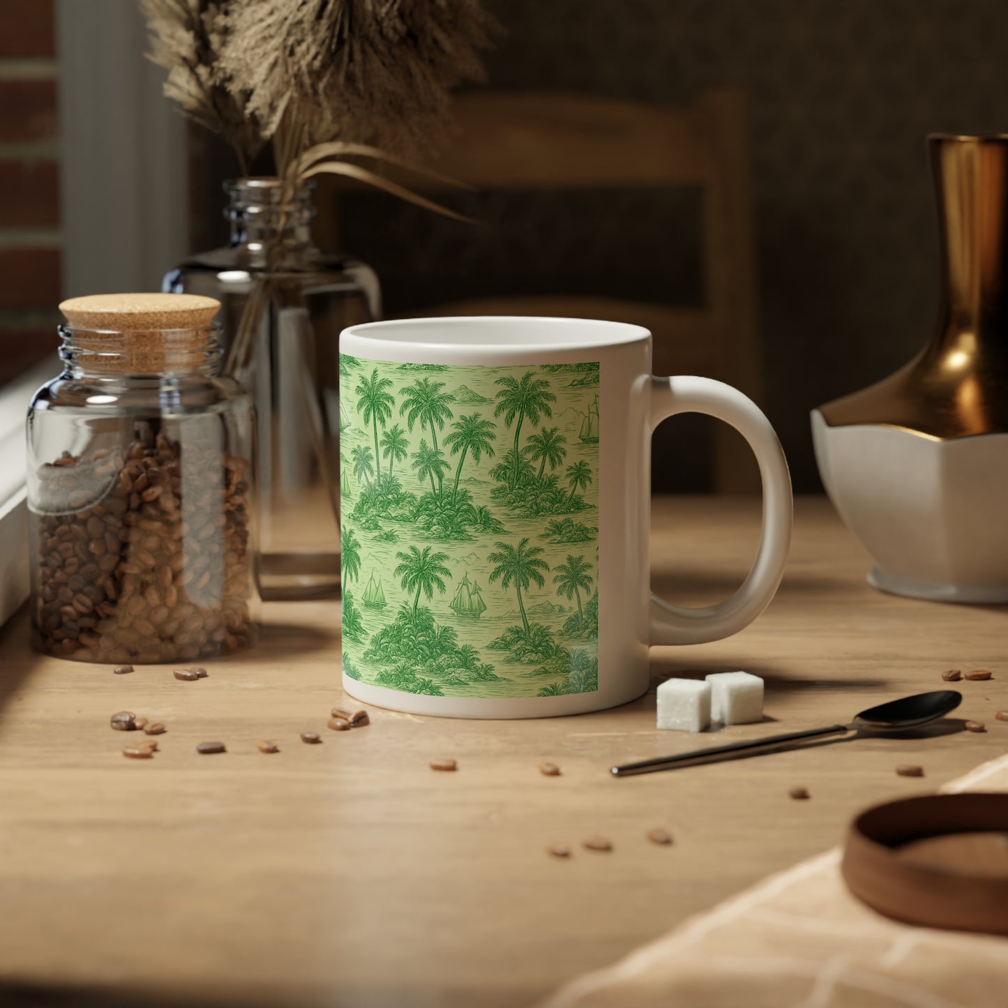Jumbo Mug, 20oz, Faraway Toile Green | Tropical Coffee Cup