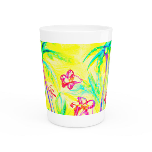 Ceramic Shot Glass, 2 Colors - Tropical Doodles, Yellow