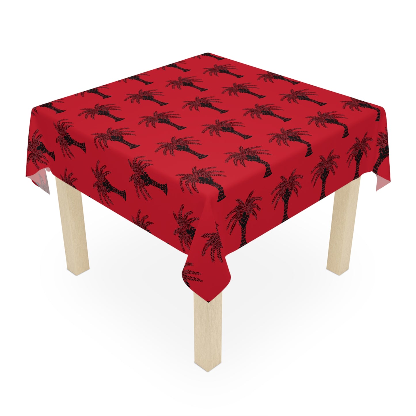 Palm Glory / Dark Red ~ Square Tablecloth, 55" x 55"