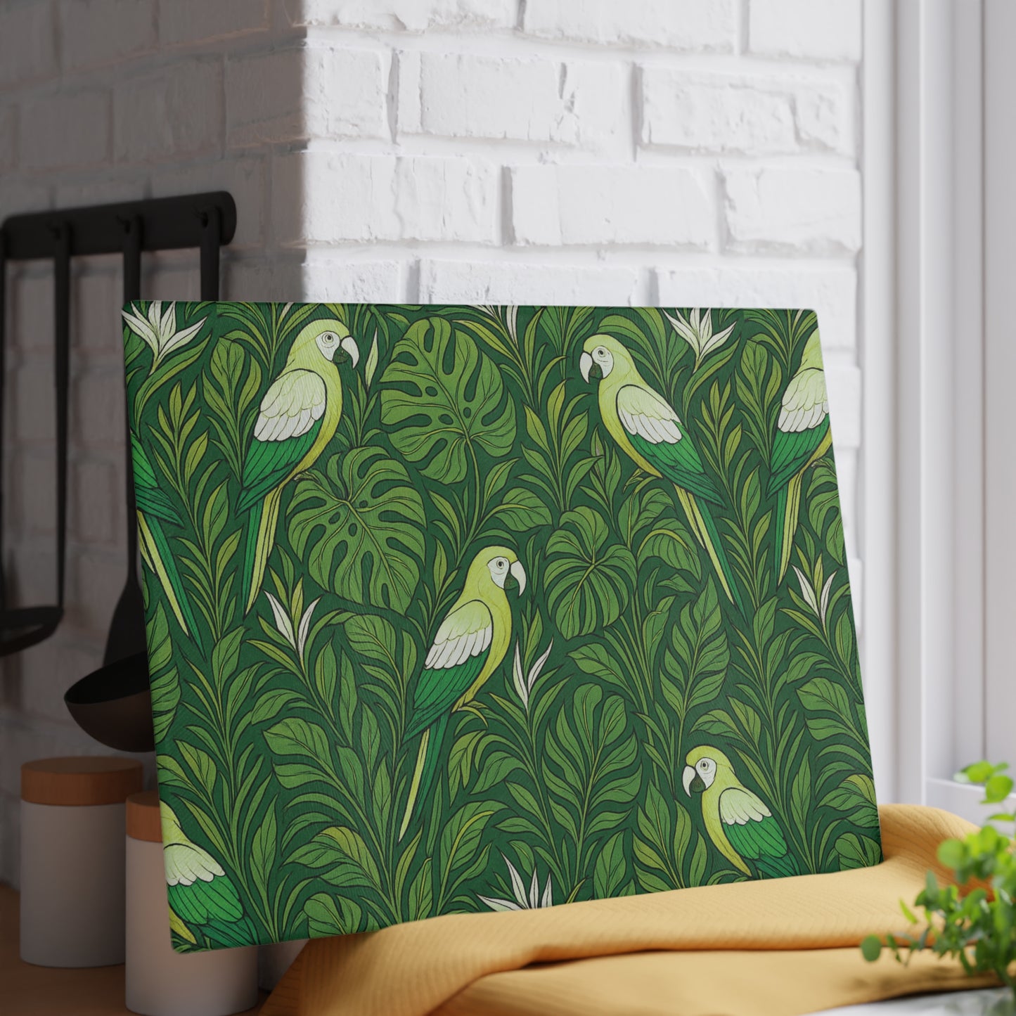 Glass Cutting Board, 2 sizes - Parrot Family, Lime