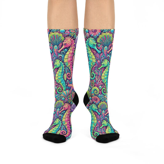 Cushioned Crew Socks - Seahorses