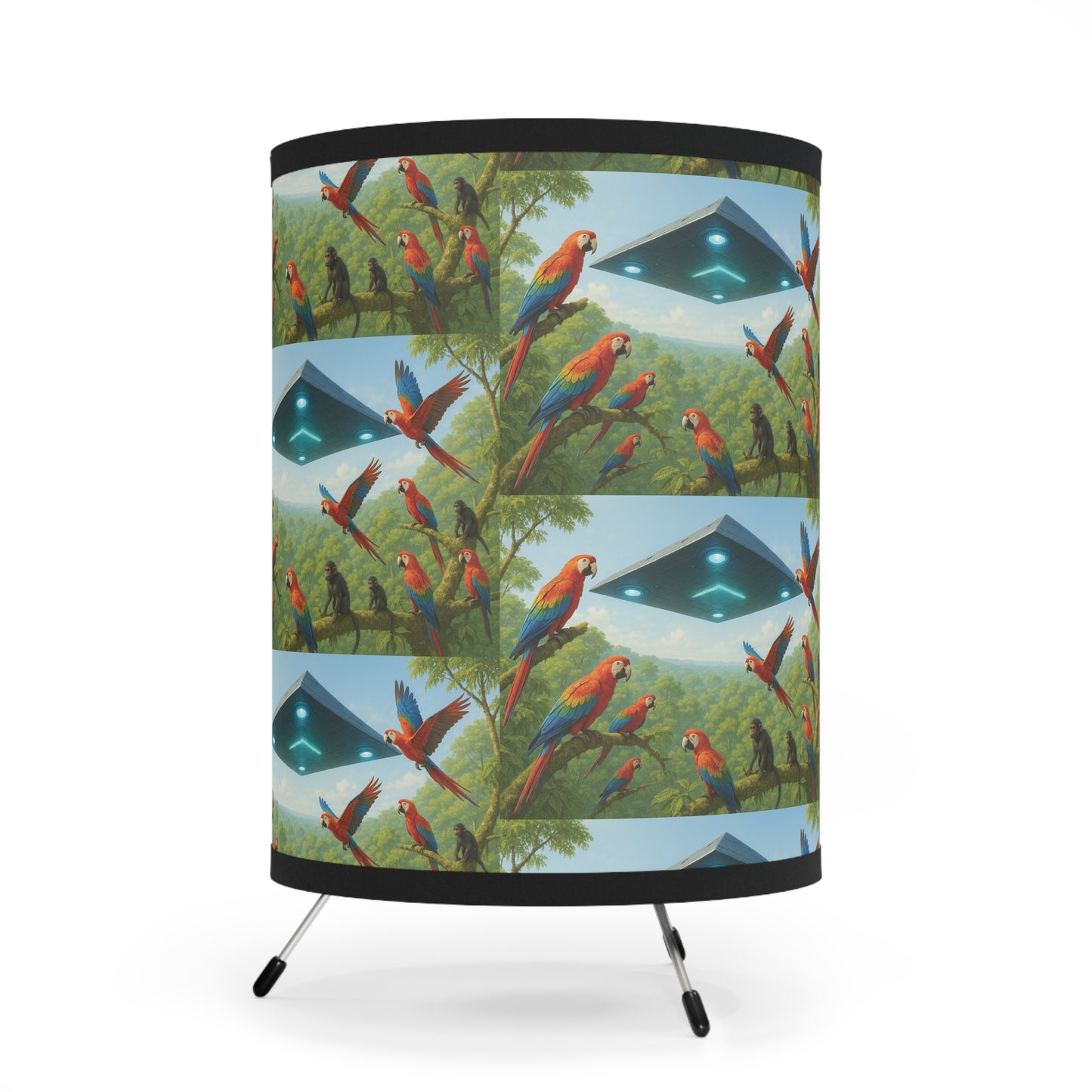 UFO and Macaws Tripod Lamp with Artistic High-Res Shade - Perfect for Home Décor