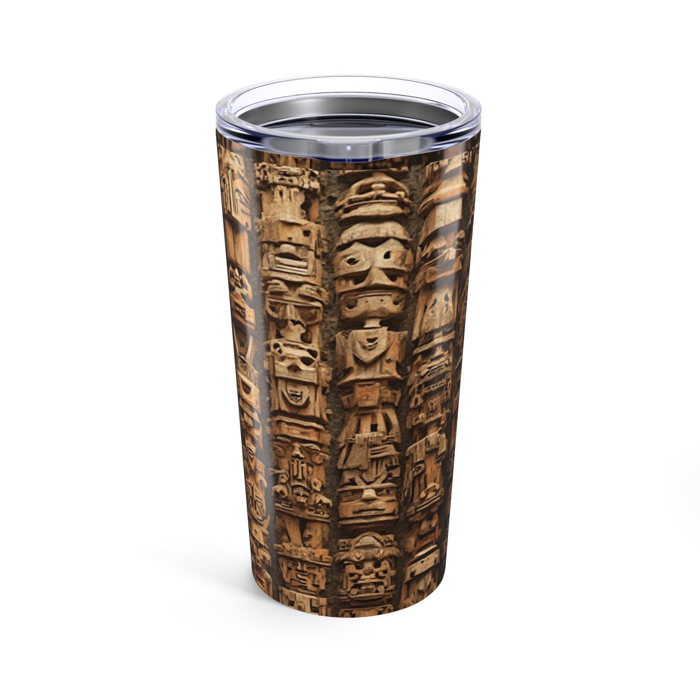 20oz Glossy Tumbler, Stainless Steel / Ancient Tiki Totems