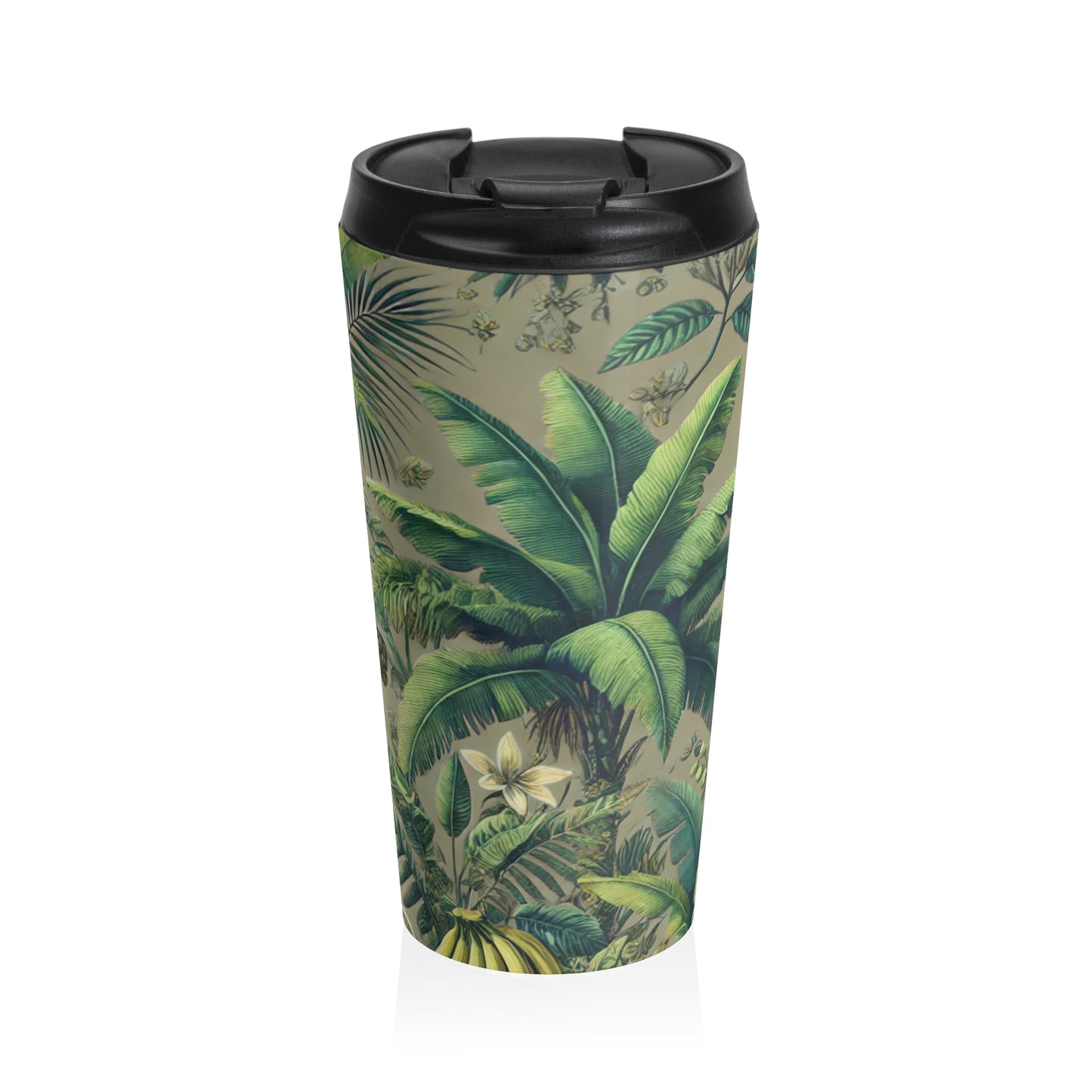 15 oz. Stainless Steel Travel Mug / Palms & Tropical Fruit, Taupe