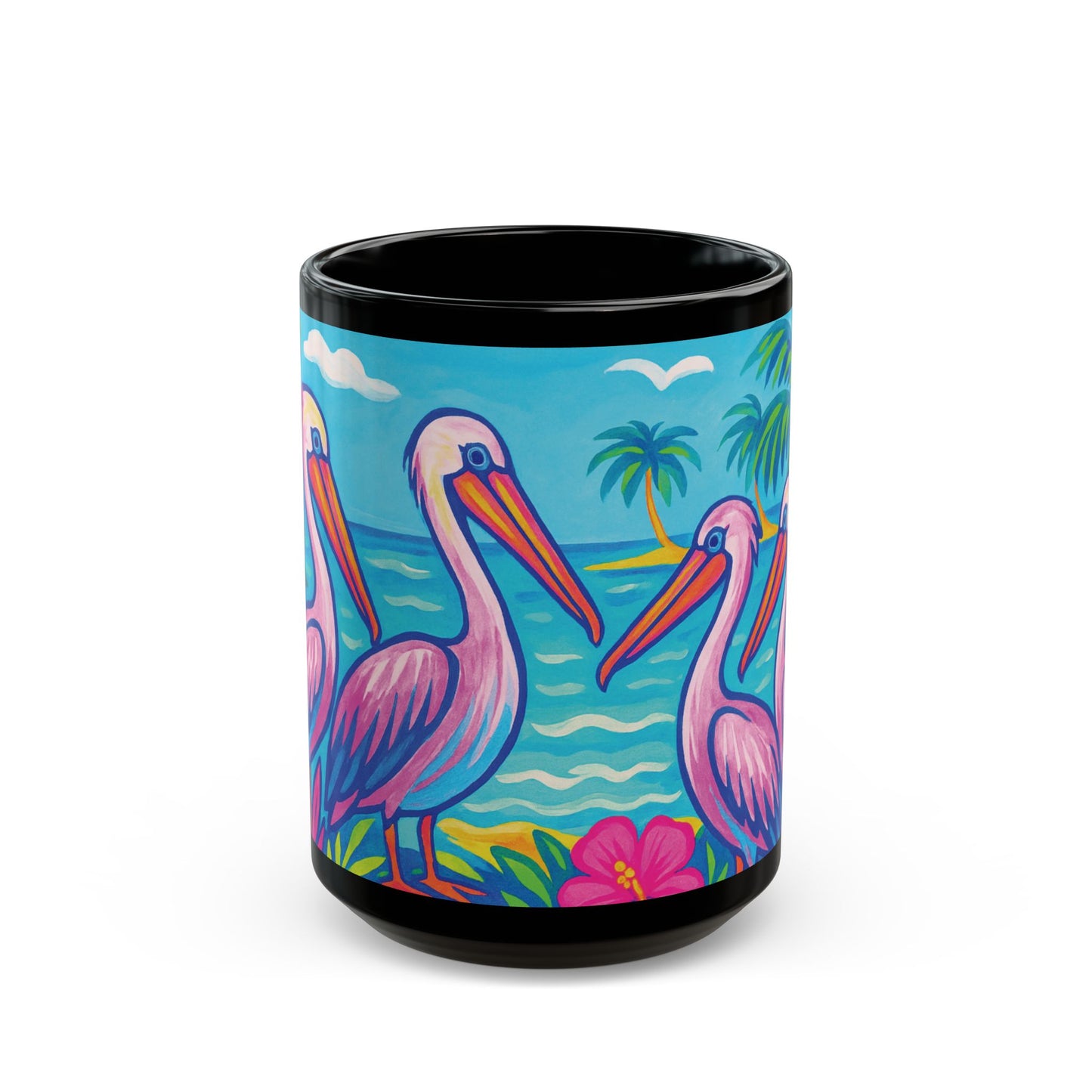 Black Coffee Mug - Beach Pelican Party