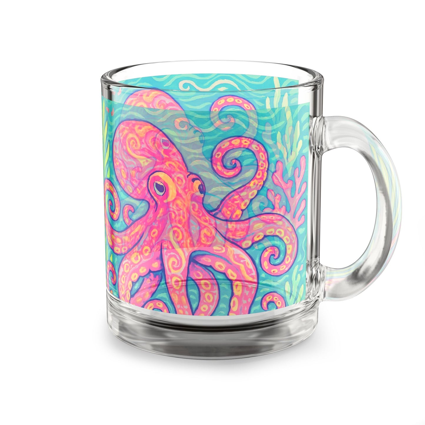 Tropical Glass Mug - 10oz Coffee Cup / Red Kraken Joe