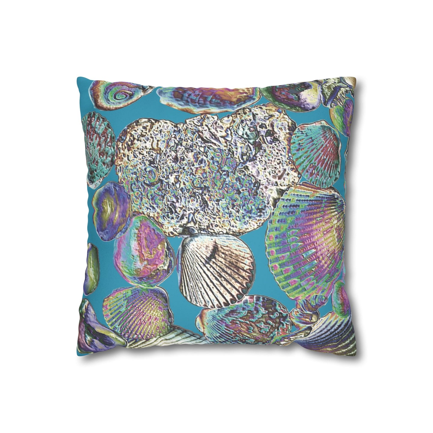 Faux Suede Square Pillowcase - Heatwave Seashell Collection, Turquoise