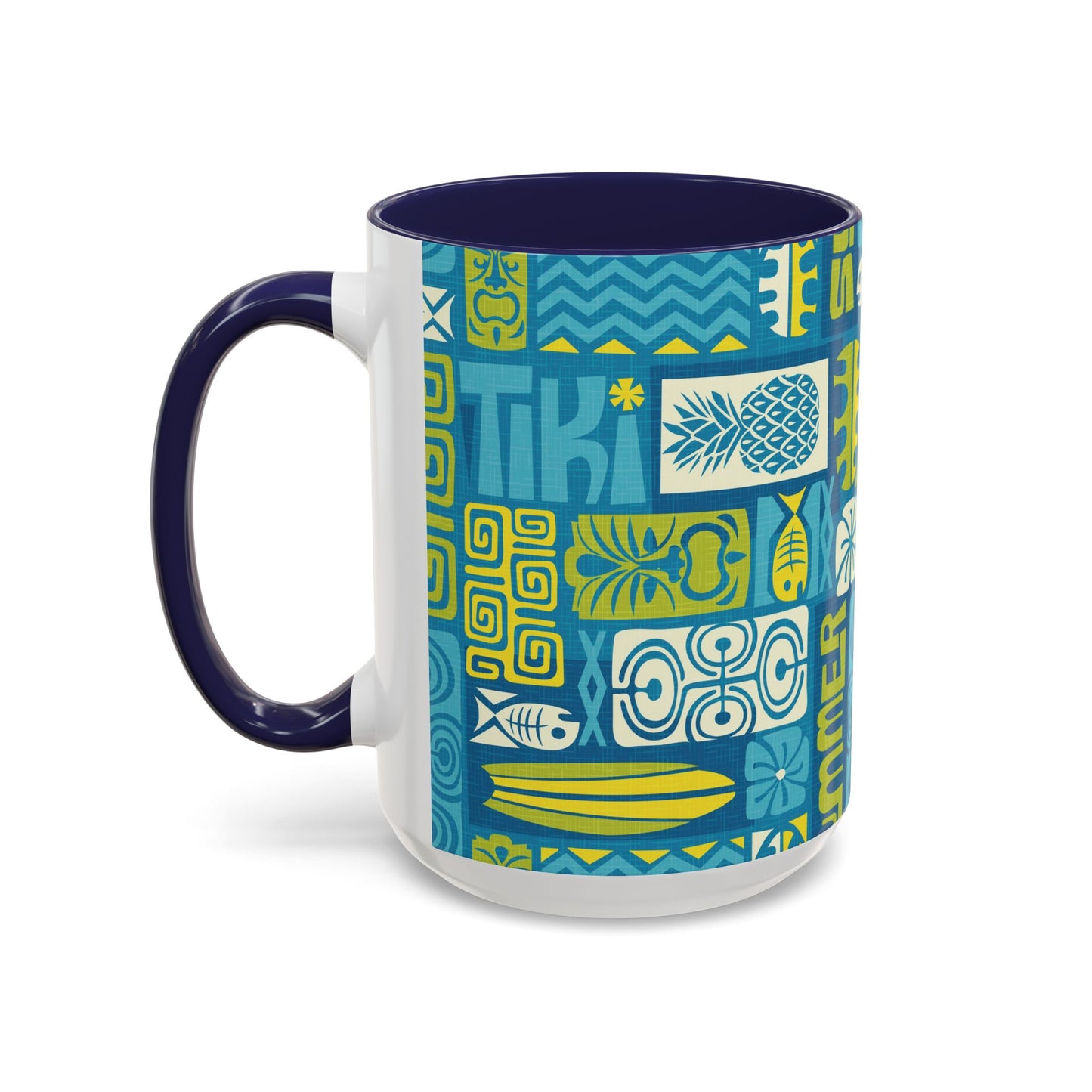 Accent Coffee Mug (11, 15oz), 8 Colors - Tiki Poster Blue