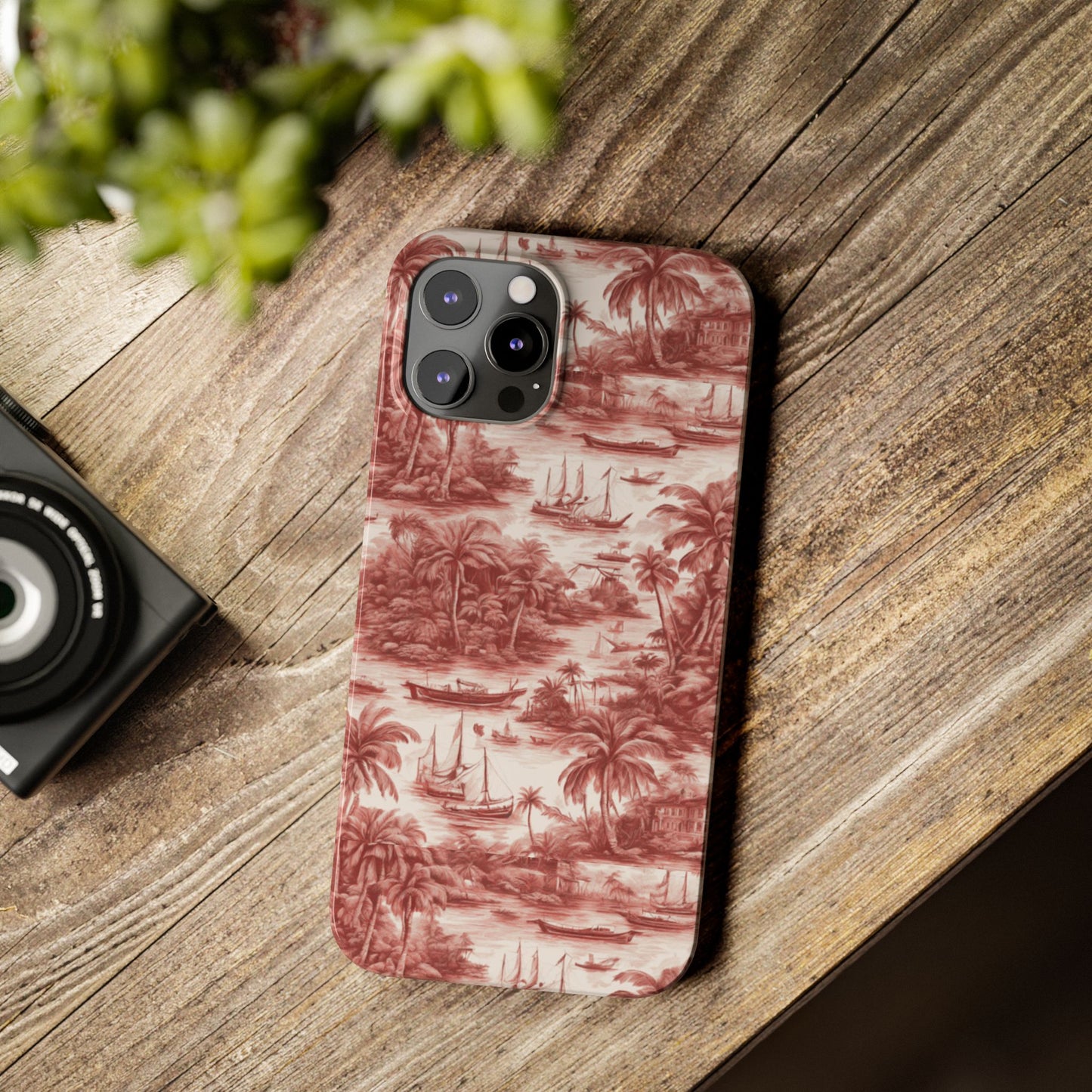 Slim Phone Cases - Tropical Toile #1, russet