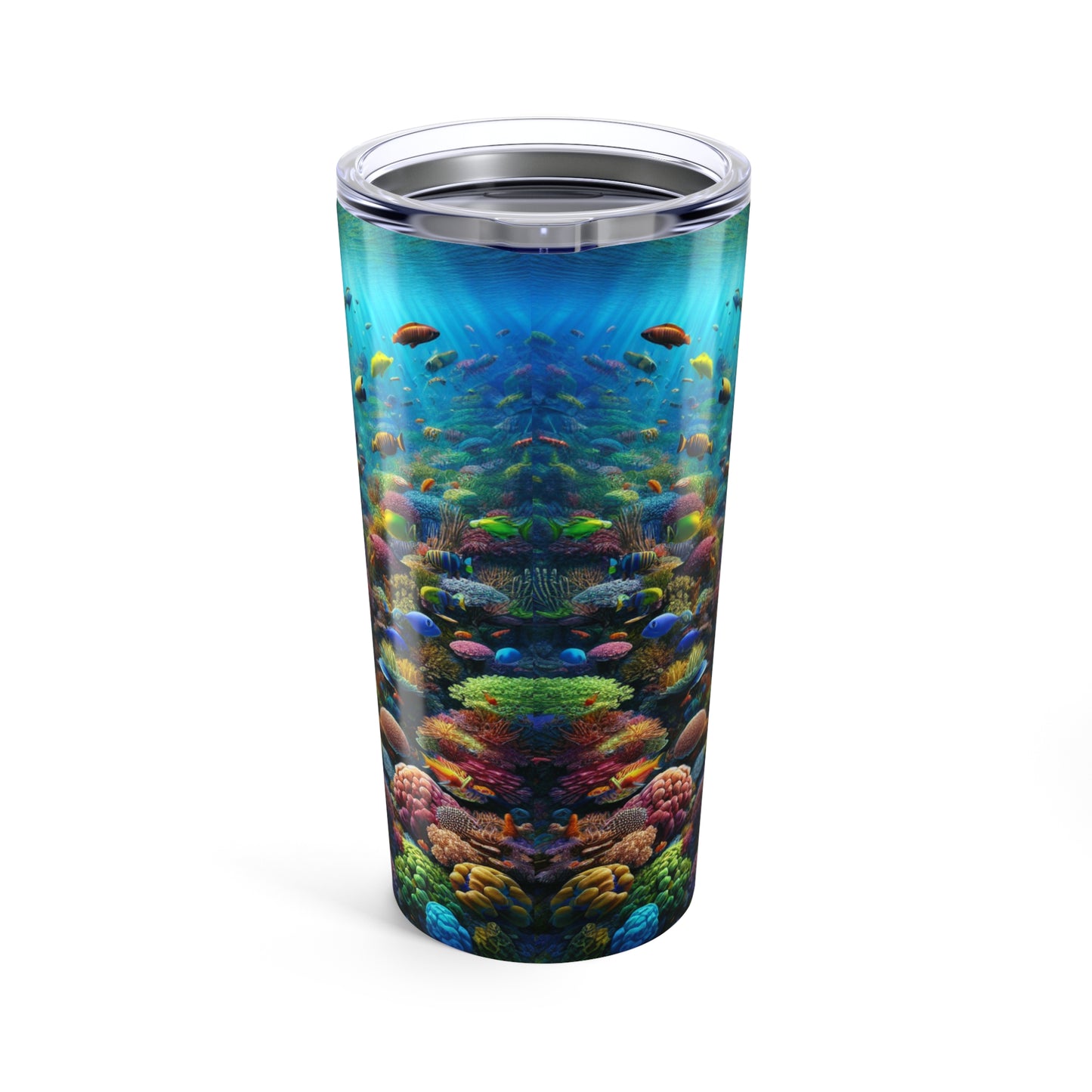 20oz Tropical Glossy Tumbler, Stainless Steel / Busy Coral Reef