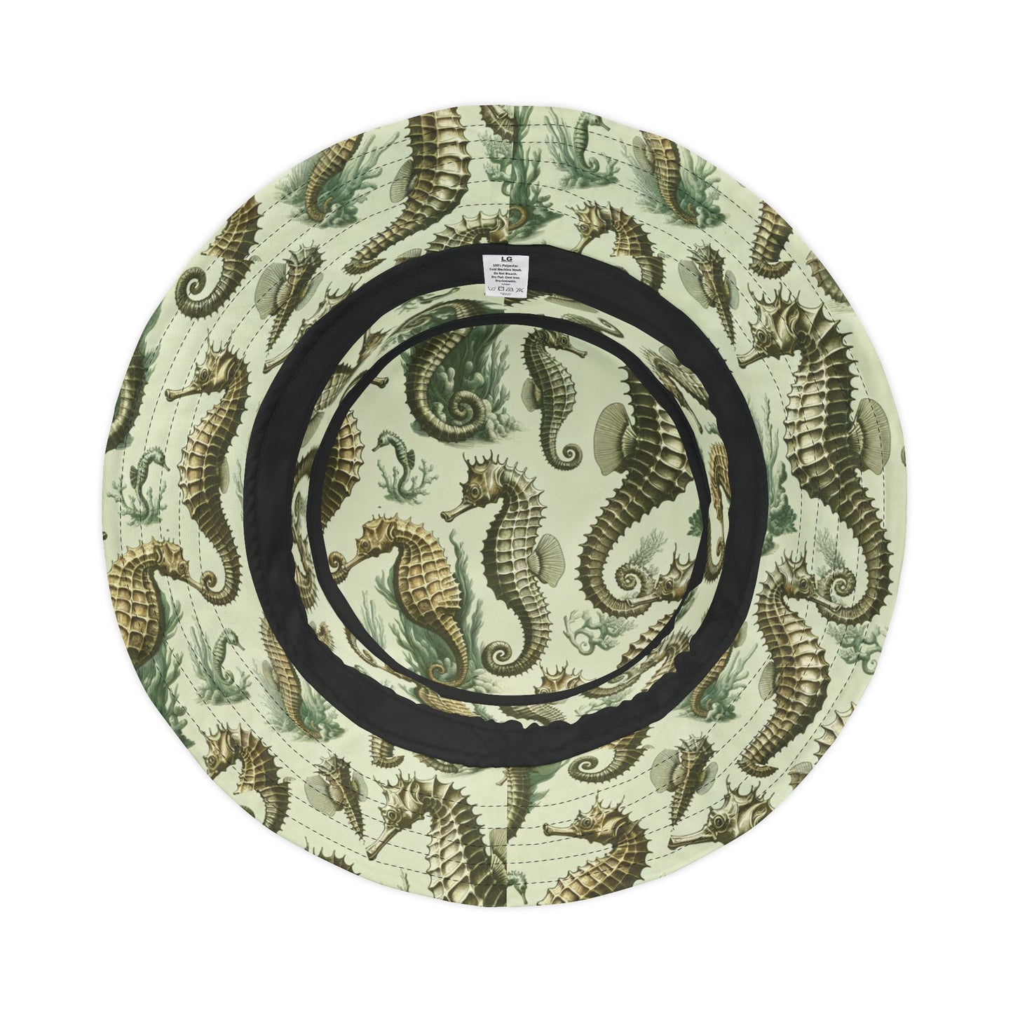 Tropical Polyester Bucket Hat, 2 Sizes - Green Toile Seahorses