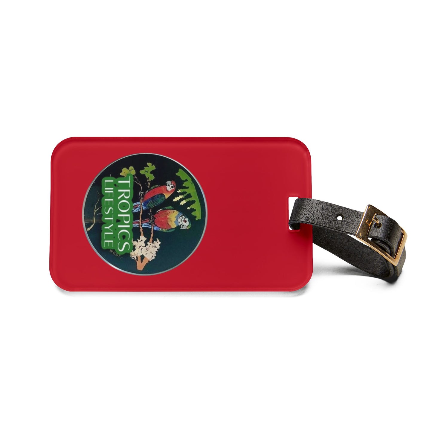 Luggage Tag - Two Brazilian Parrots, dark red