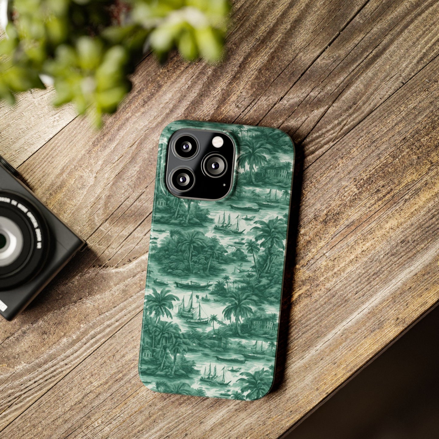 Slim Phone Cases - Tropical Toile #1, evergreen