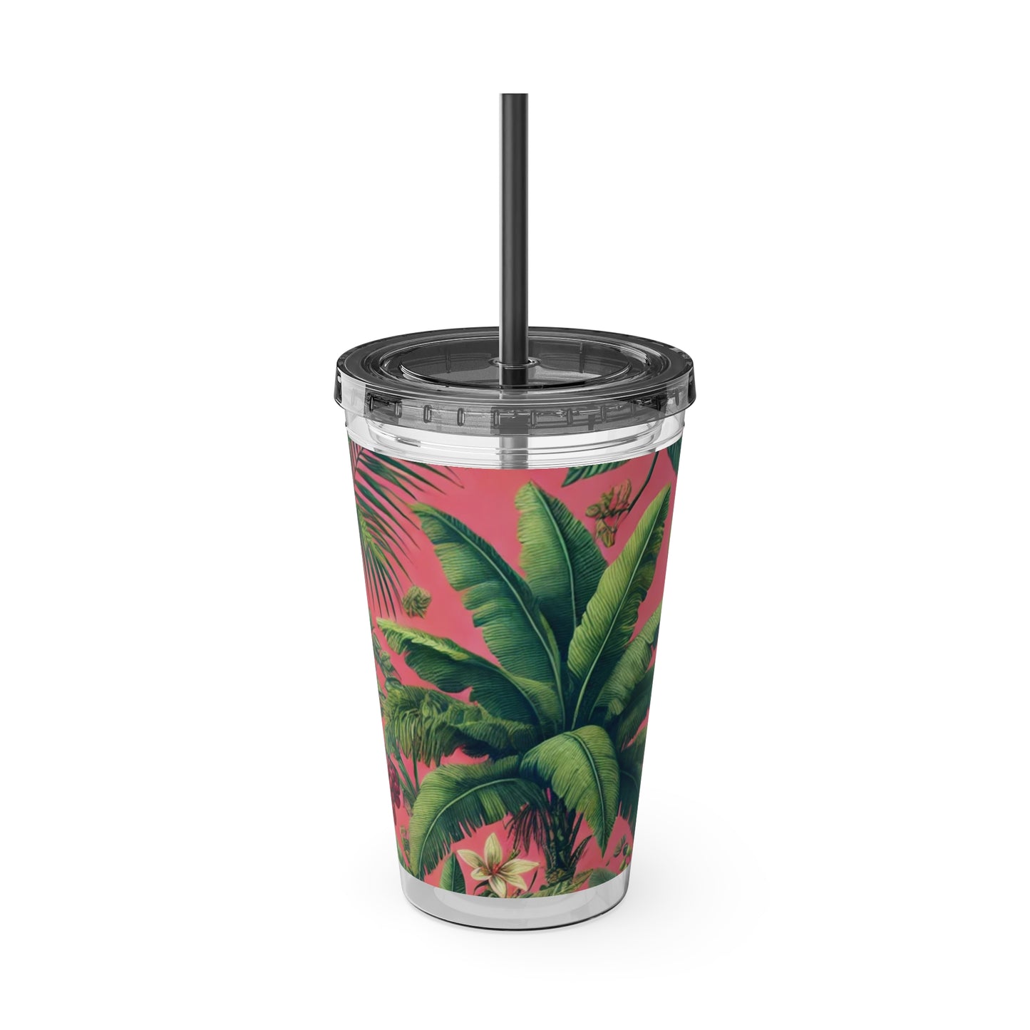 Tropical Tumbler with Straw | 16oz Colorful Travel Cup / More Tropical Fruit, Coral
