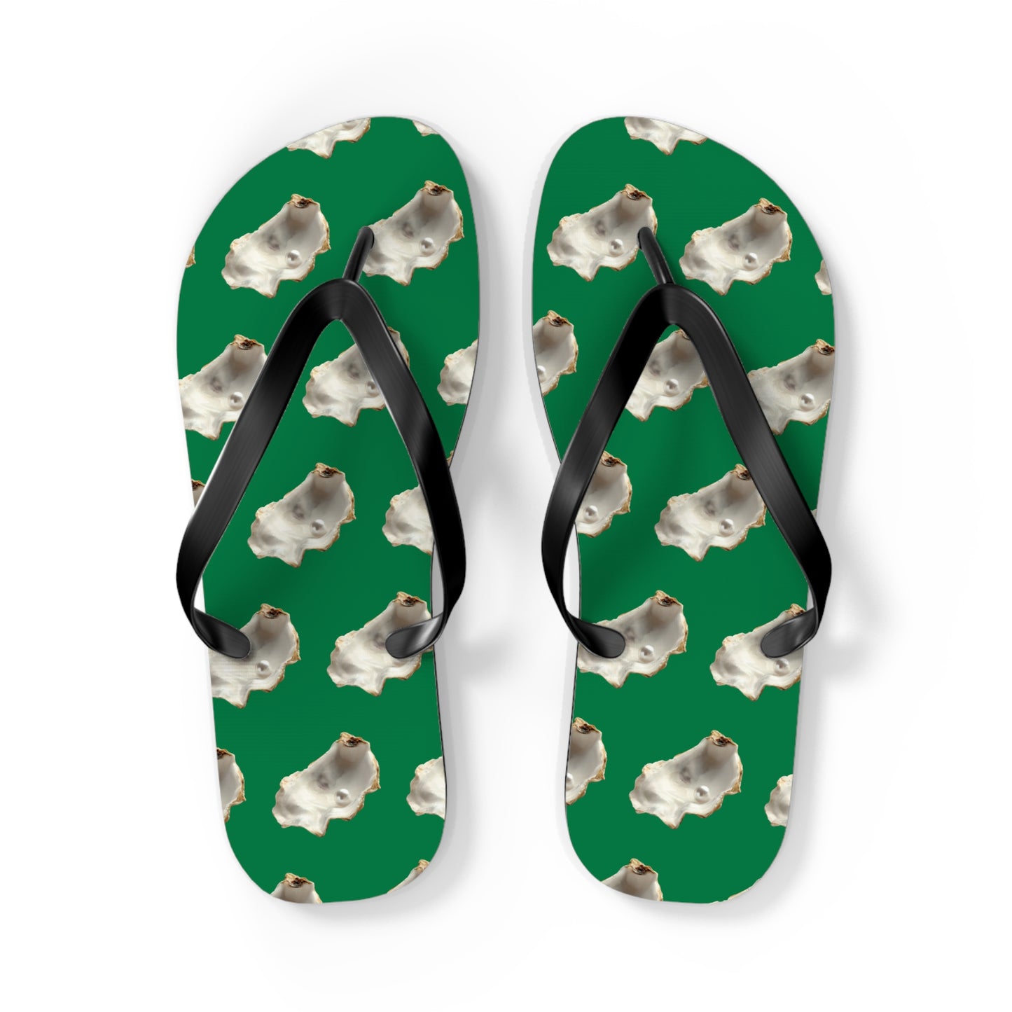 Flip Flops - White Pearl Oyster, dark green