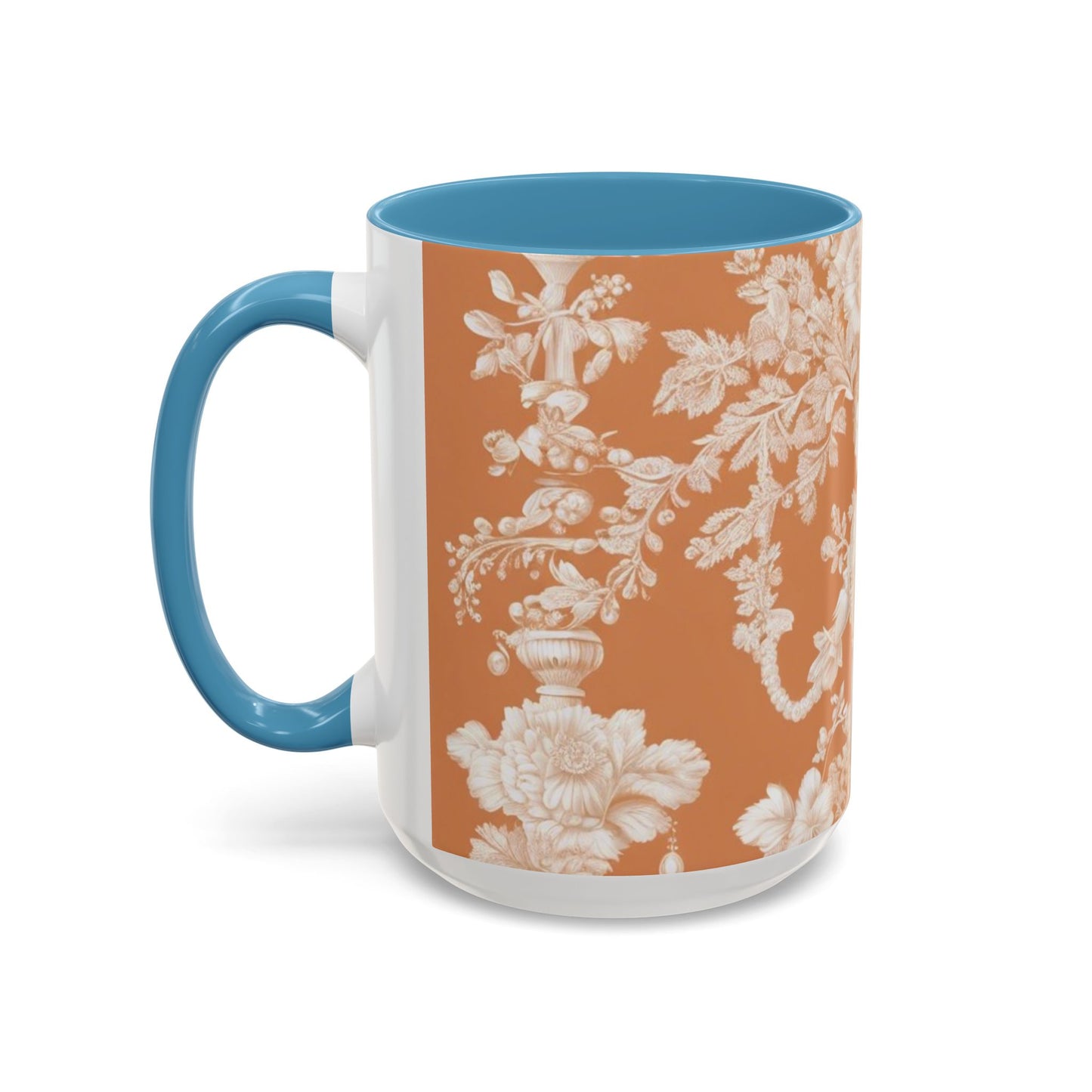 Accent Coffee Mug (11, 15oz), Pearl Lady Toile/Melon, Various Colors