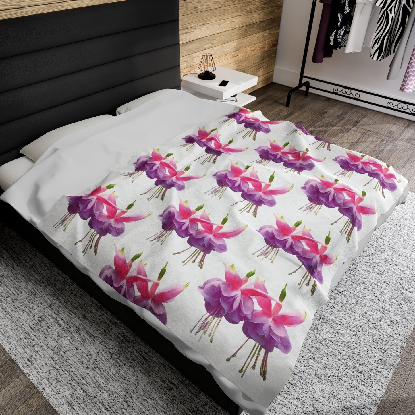 Tropical Two Fuchsias Velveteen Plush Blanket - Cozy Home Decor for Flower Lovers