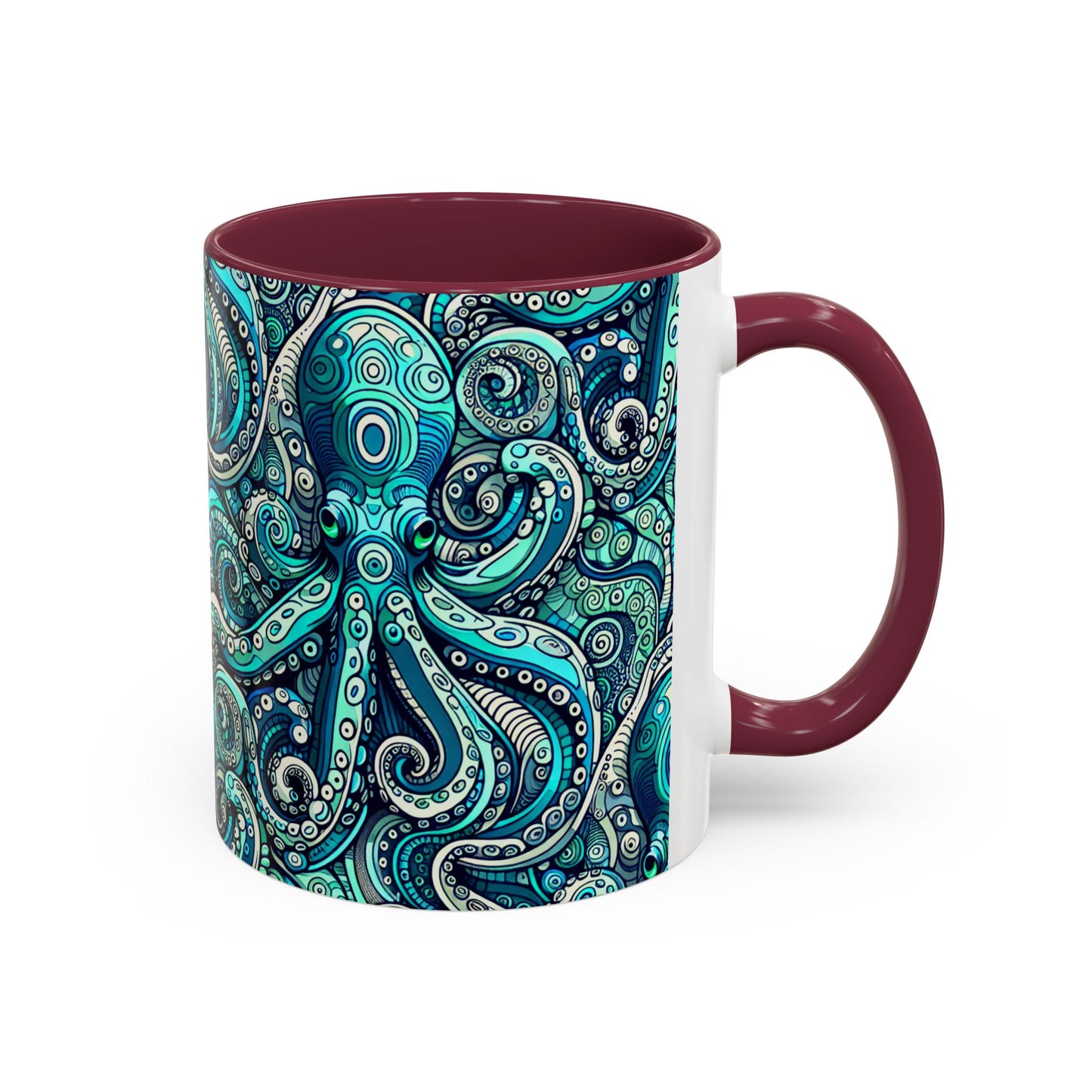 Accent Color Coffee Mug, Many Colors - 11oz & 15oz / Aqua Octopus