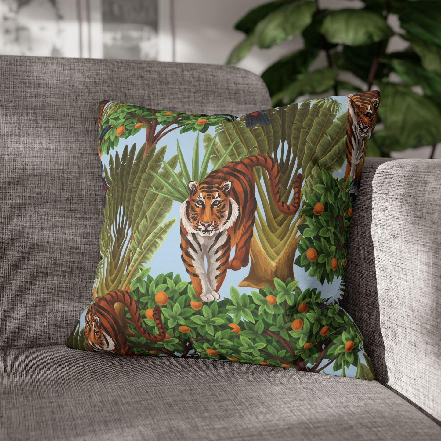 Faux Suede Square Pillowcase - Tiger Haven Blue