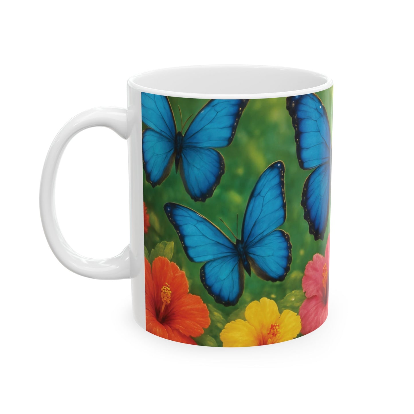 Ceramic White Mug - 11oz & 15oz,  Morpho Butterflies Flight